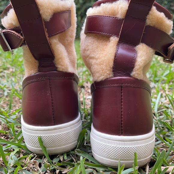 F-Troupe Pull-on 👟 Chestnut Sneaker/Bootie 👢 w/ White Sole & Faux Shearling - Picture 10 of 13